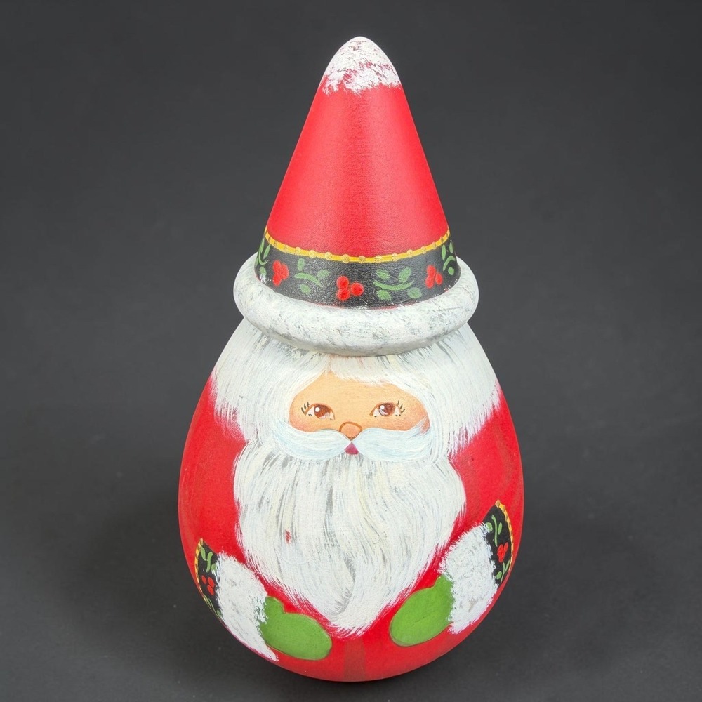 Hand Painted Wooden Santa Claus Figurine Folk Art Christmas Decor Signed Decor